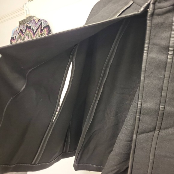 Paparazzi Black Cape L/XL Wool Blend Leather Trim Womens Outerwear Coat Cloak - Picture 7 of 11